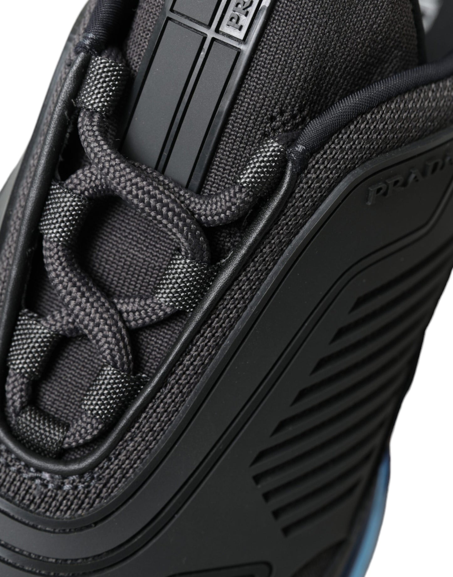 Prada Schwarz Blau Gummi Strick Slip On Low Top Sneakers Schuhe
