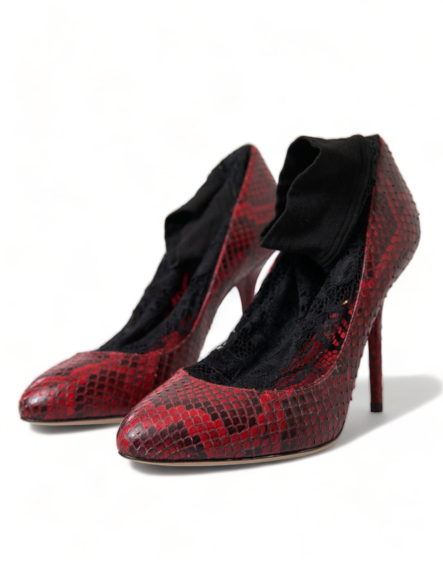 Dolce &amp; Gabbana Rote Ayers Leder Spitzensocken Pumps Schuhe