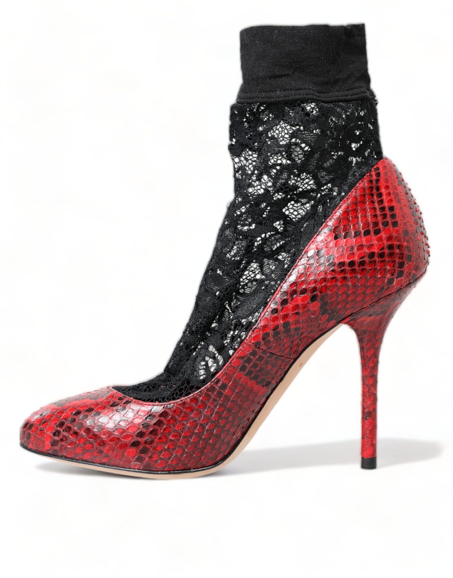 Dolce &amp; Gabbana Rote Ayers Leder Spitzensocken Pumps Schuhe