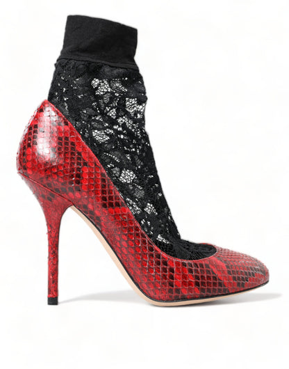 Dolce &amp; Gabbana Rote Ayers Leder Spitzensocken Pumps Schuhe