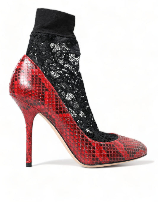 Dolce &amp; Gabbana Rote Ayers Leder Spitzensocken Pumps Schuhe