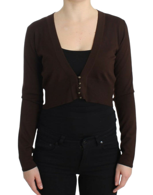 Cavalli Braune kurze Wollstrickjacke