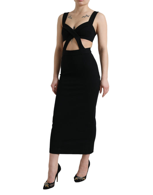 Dolce &amp; Gabbana Black Cut Out Sleeveless Bodycon Midi Dress