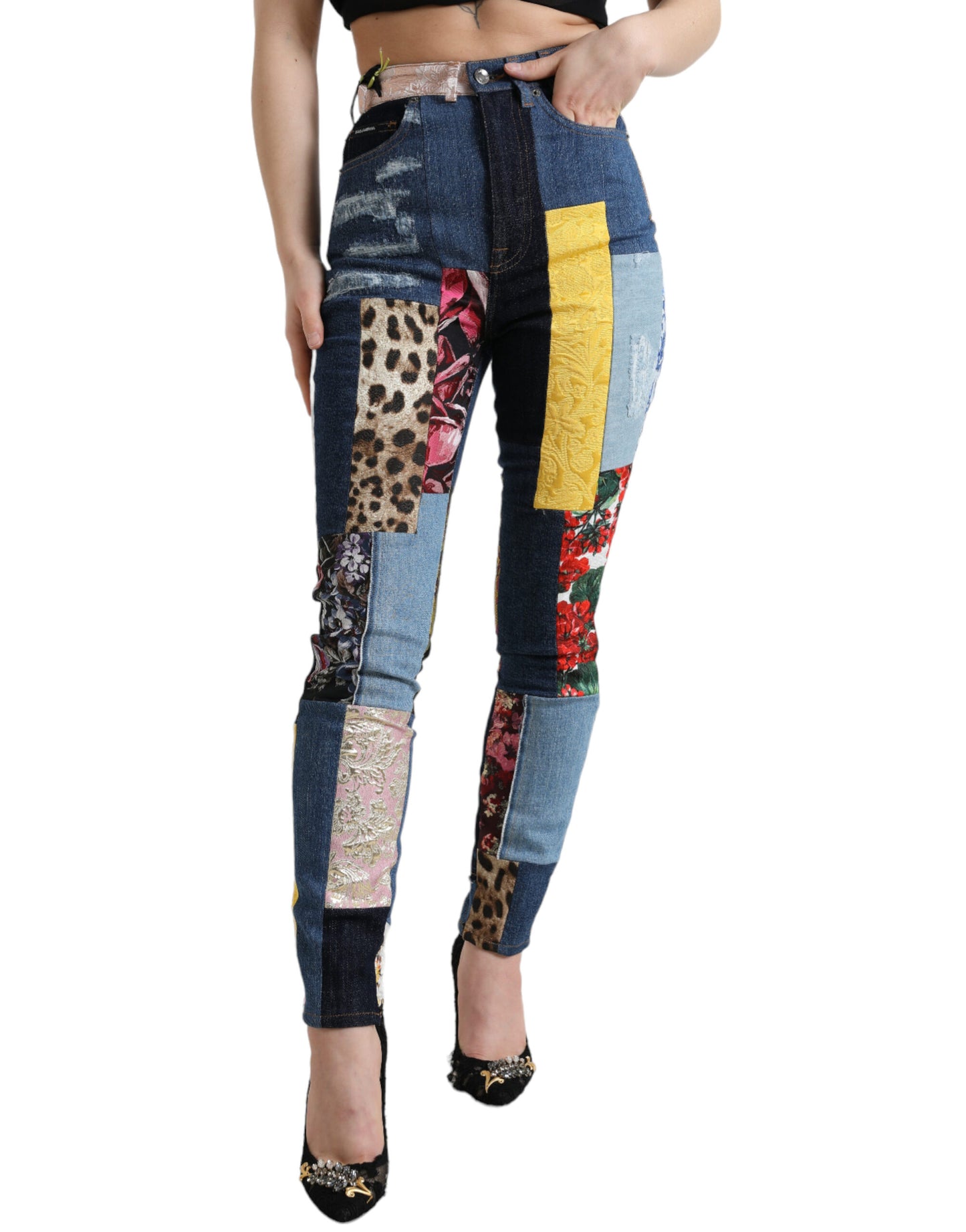 Dolce &amp; Gabbana Multicolor Patchwork GRACE Skinny Denim Jeans