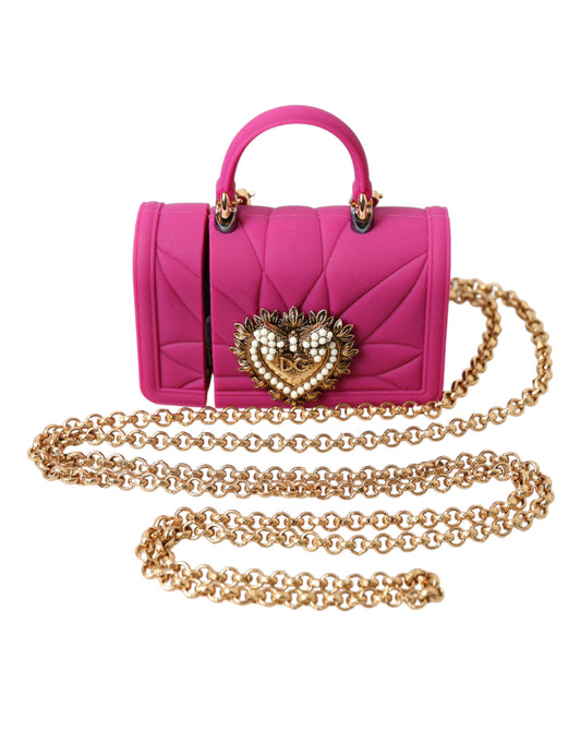 Dolce &amp; Gabbana Pink Silicone Devotion Heart Bag Gold Chain Airpods Case