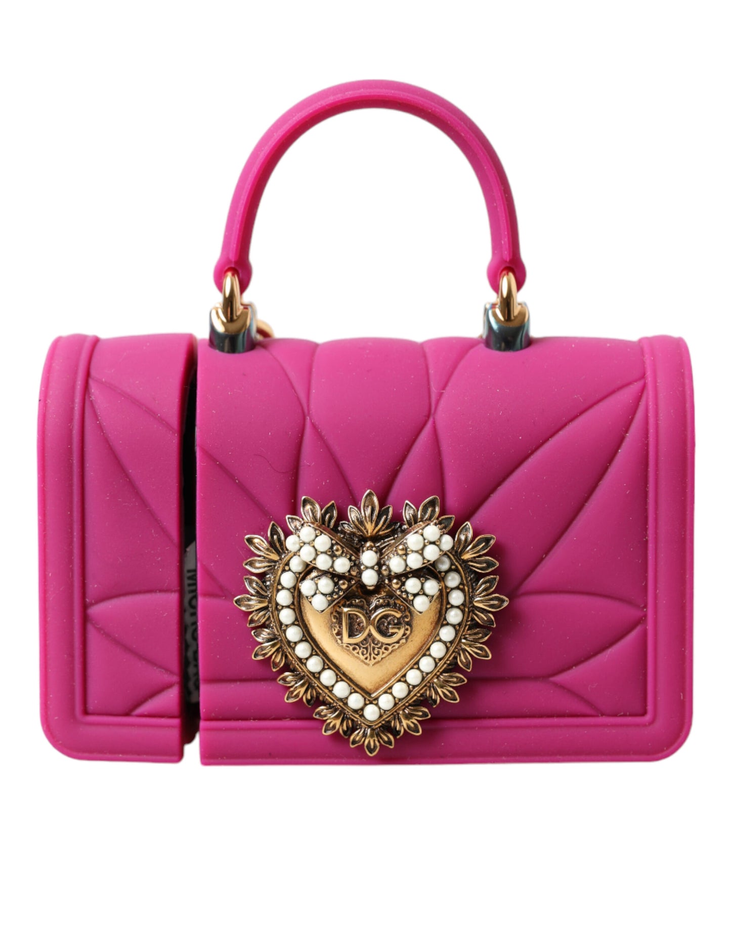 Dolce &amp; Gabbana Pink Silicone Devotion Heart Bag Gold Chain Airpods Case