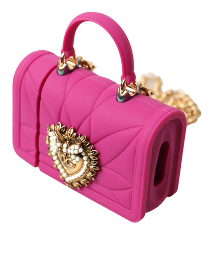 Dolce &amp; Gabbana Pink Silicone Devotion Heart Bag Gold Chain Airpods Case