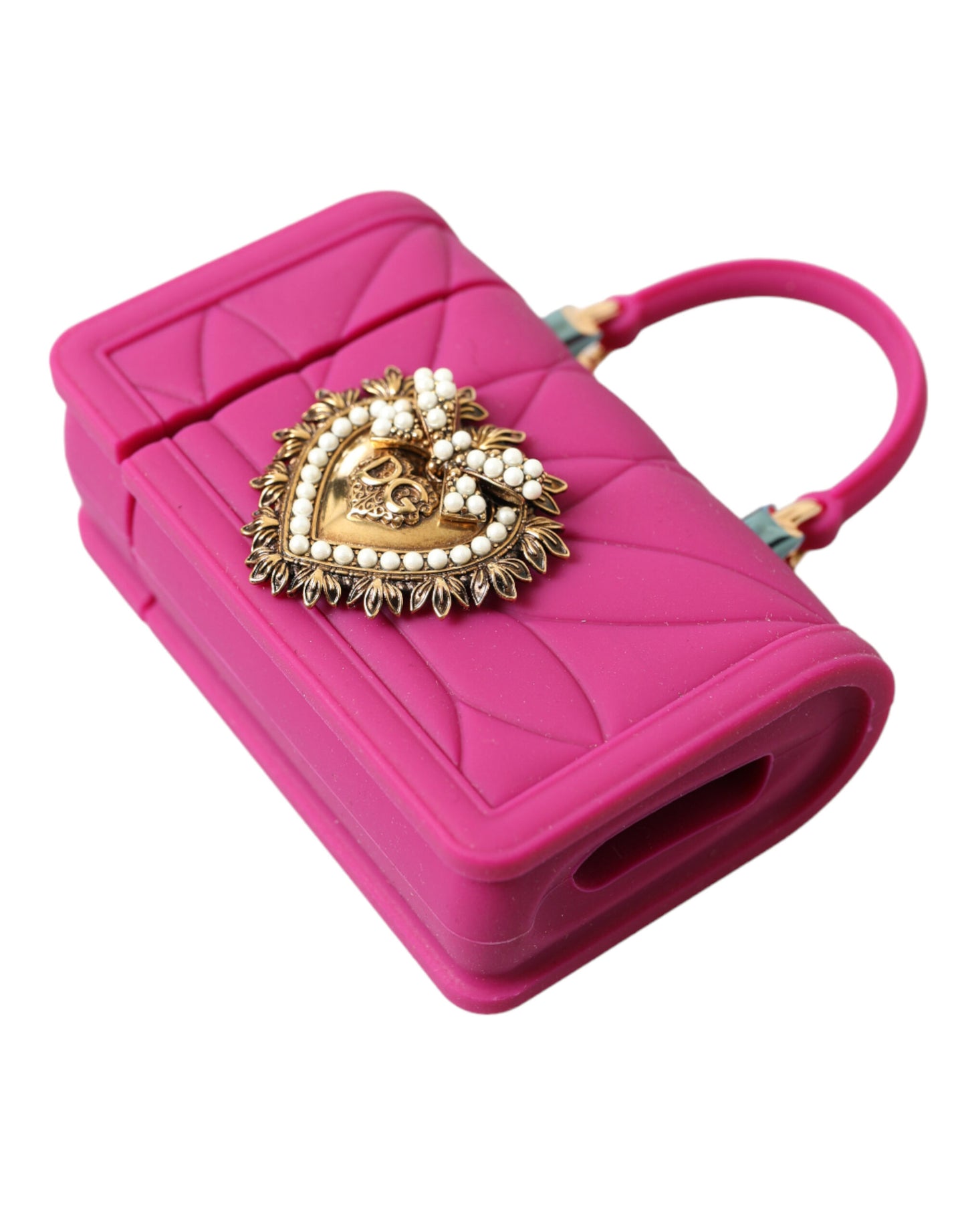 Dolce &amp; Gabbana Pink Silicone Devotion Heart Bag Gold Chain Airpods Case