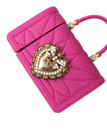 Dolce &amp; Gabbana Pink Silicone Devotion Heart Bag Gold Chain Airpods Case