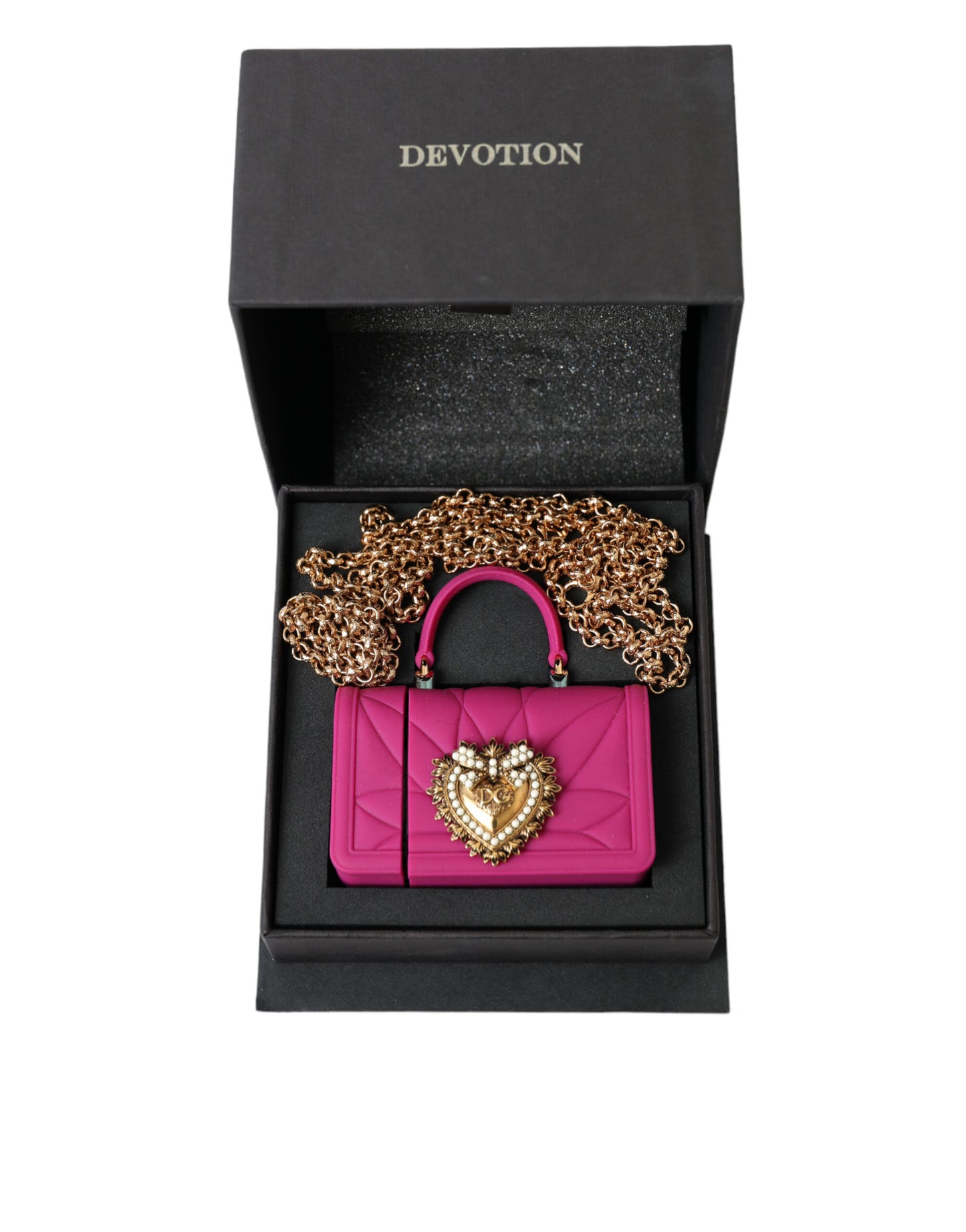 Dolce &amp; Gabbana Pink Silicone Devotion Heart Bag Gold Chain Airpods Case