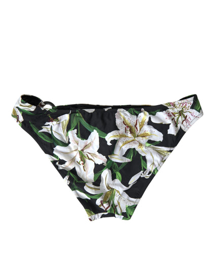 Dolce &amp; Gabbana Black Lily Print Swimwear Bottom Beachwear Bikini
