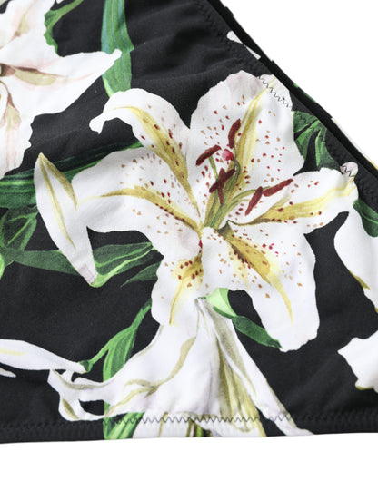 Dolce &amp; Gabbana Black Lily Print Swimwear Bottom Beachwear Bikini