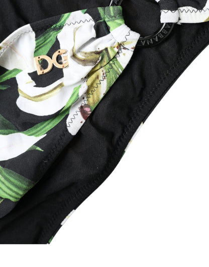 Dolce &amp; Gabbana Black Lily Print Swimwear Bottom Beachwear Bikini