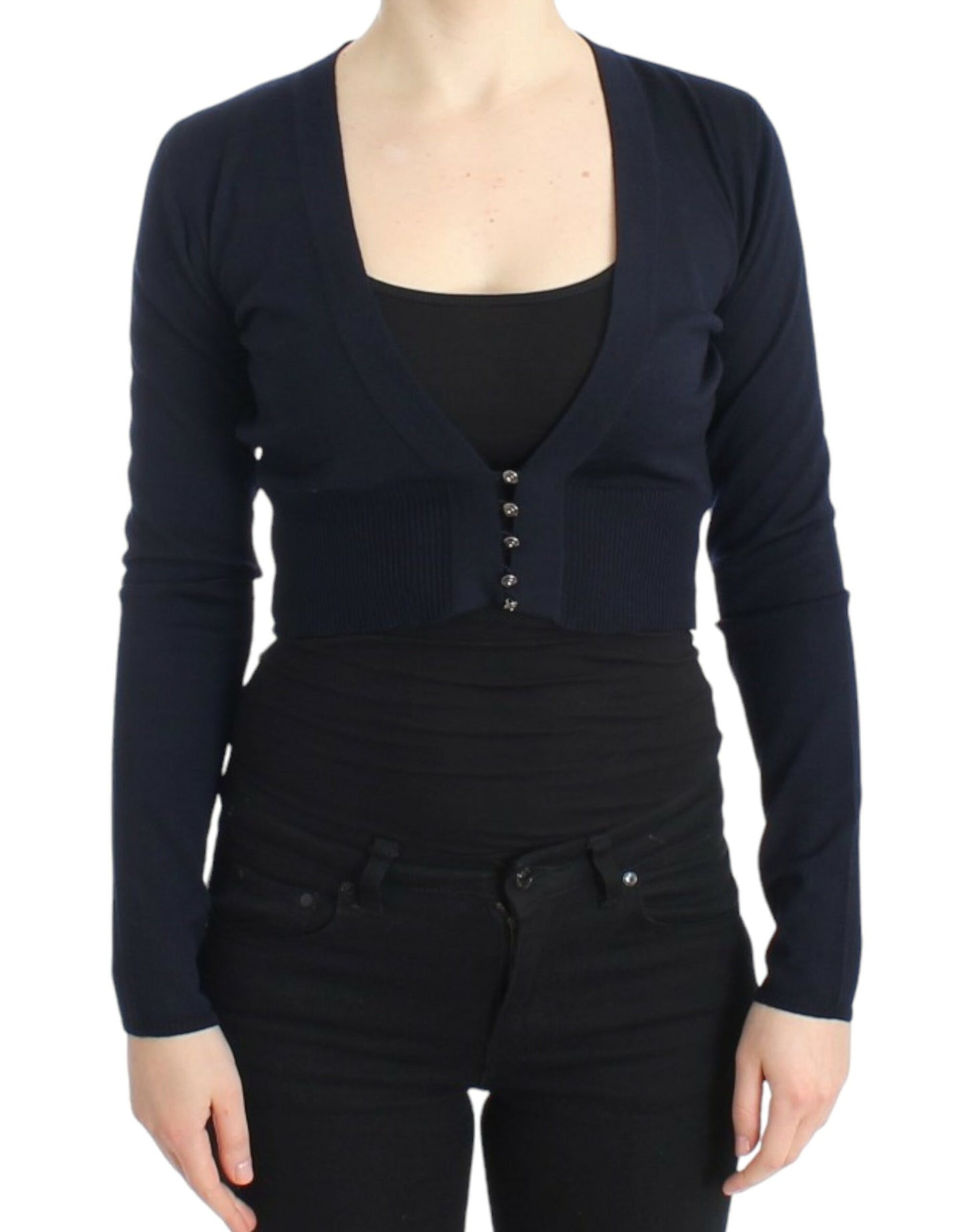 Cavalli Blaue kurze Wollstrickjacke