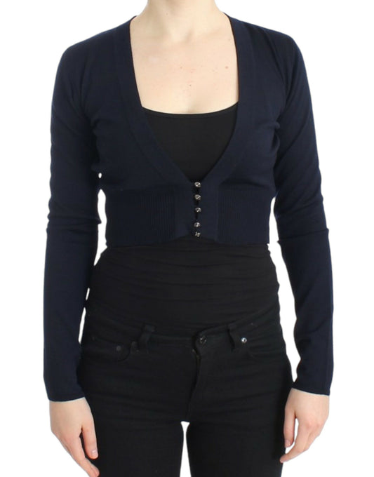 Cavalli Blaue kurze Wollstrickjacke