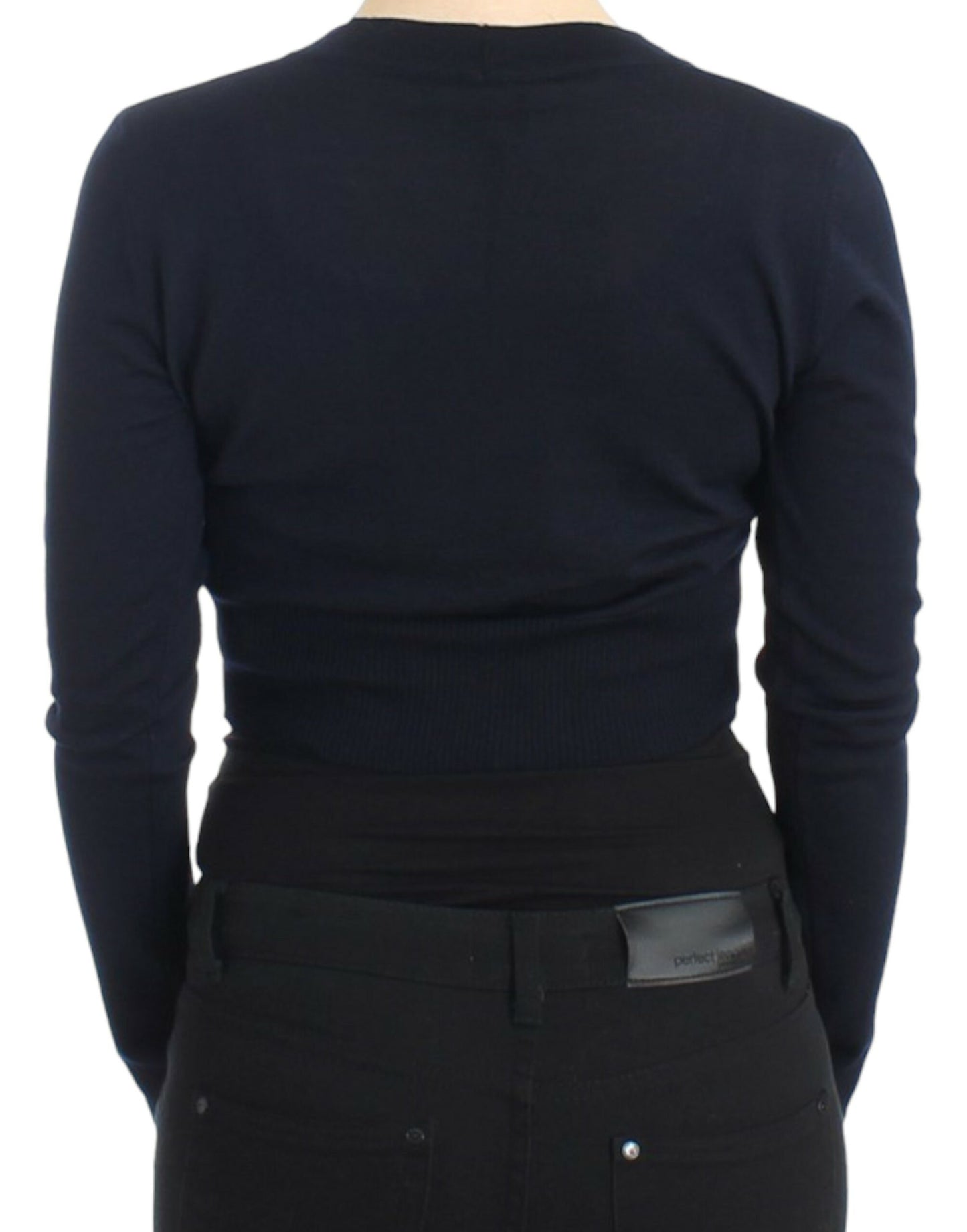Cavalli Blaue kurze Wollstrickjacke
