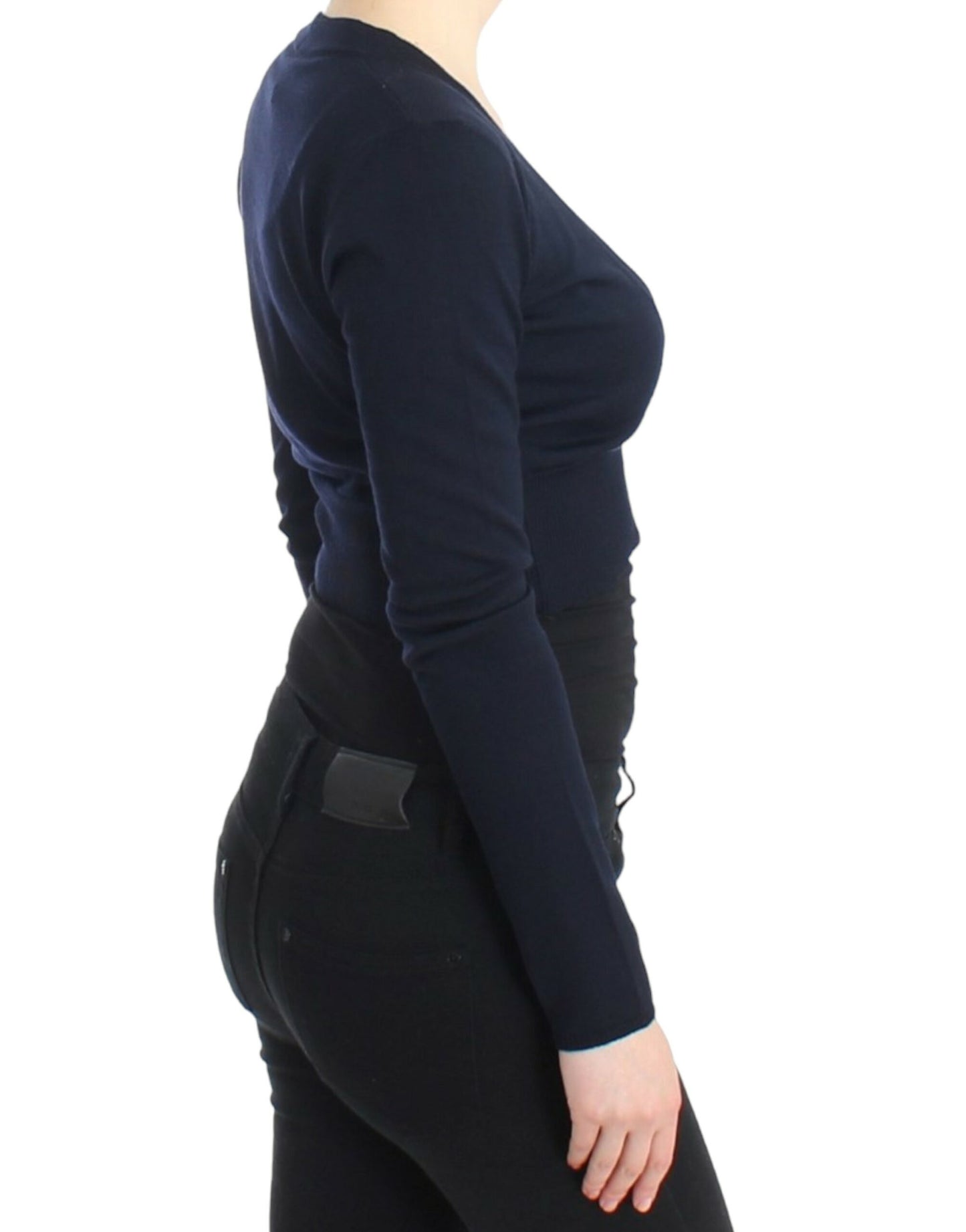 Cavalli Blaue kurze Wollstrickjacke