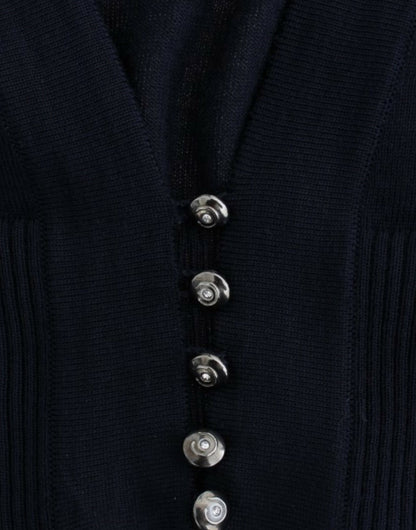 Cavalli Blaue kurze Wollstrickjacke