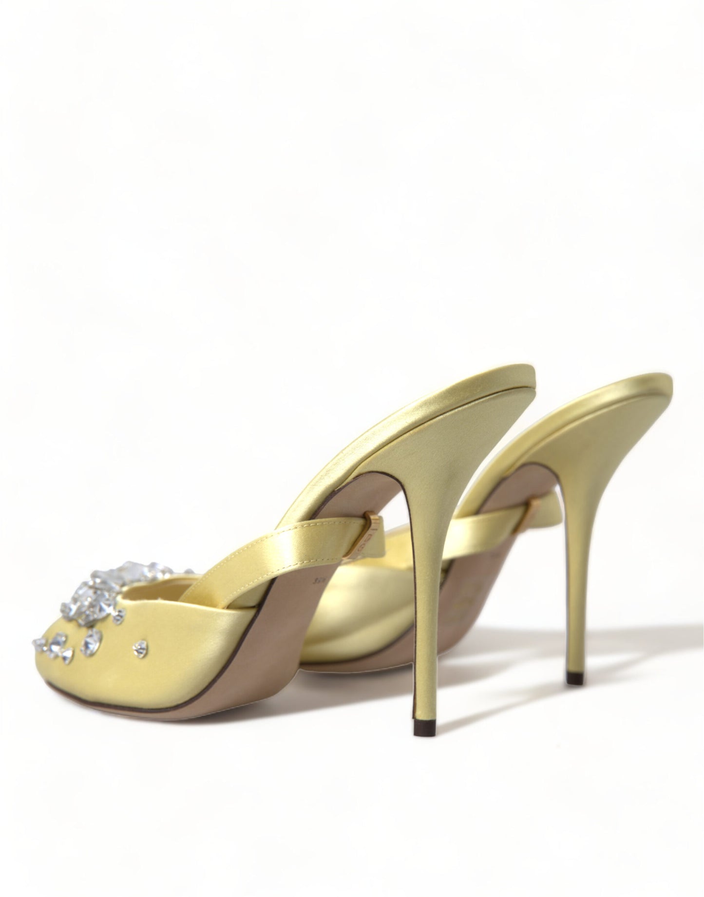 Dolce &amp; Gabbana – Mary-Janes-Sandalen aus gelbem Satin mit Kristallen