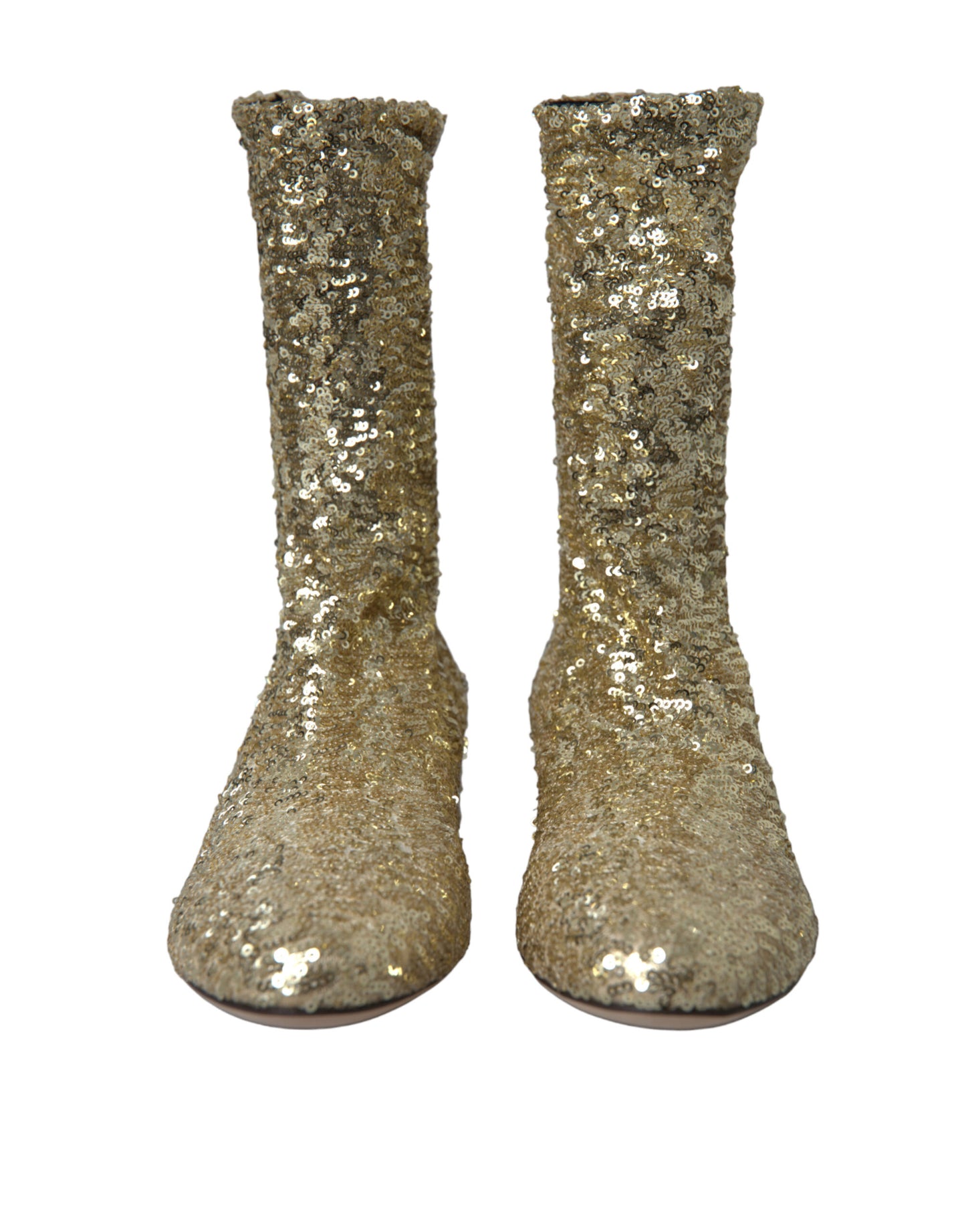 Dolce &amp; Gabbana Gold Sequined Short Boots Stretch Shoes