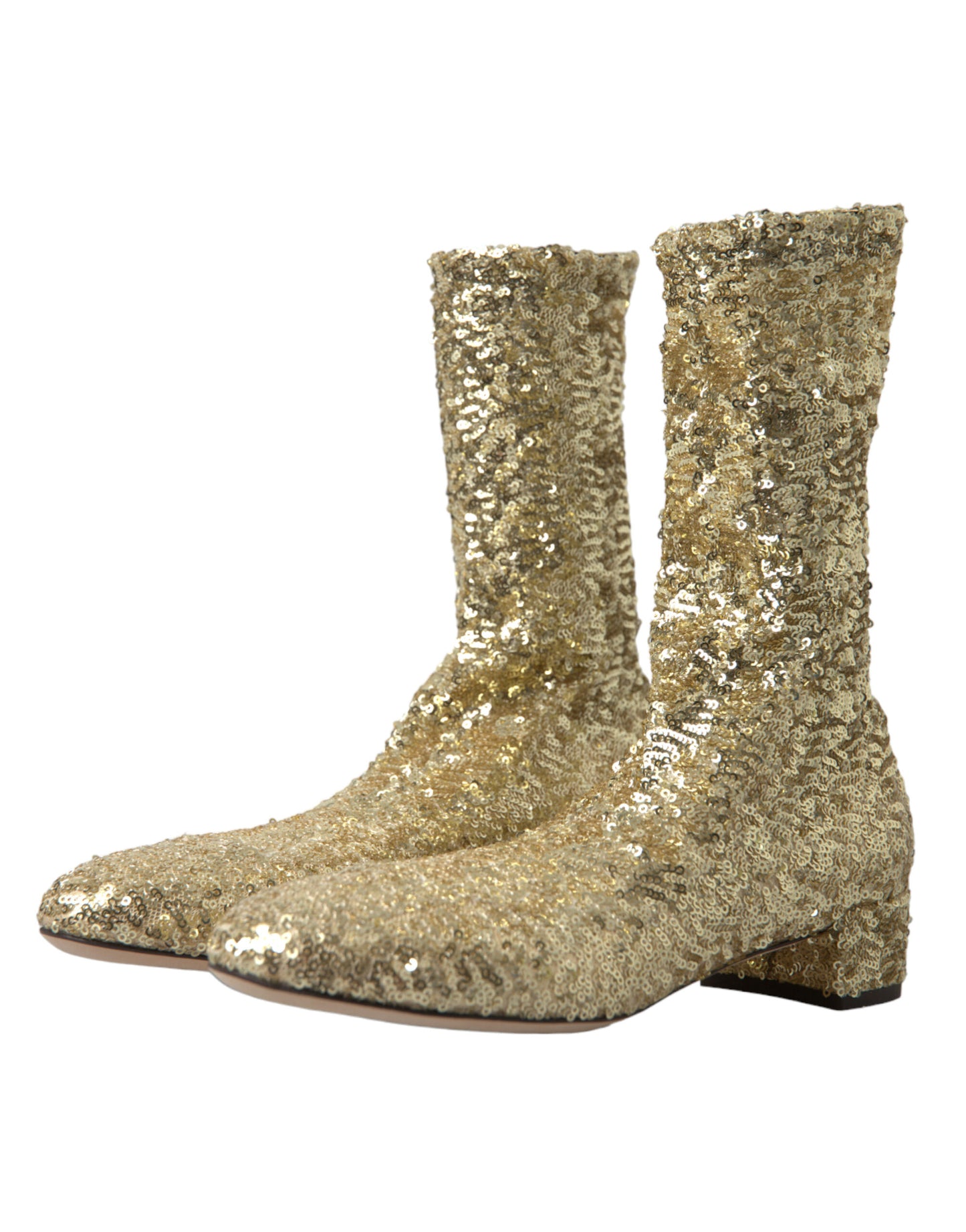 Dolce &amp; Gabbana Gold Sequined Short Boots Stretch Shoes