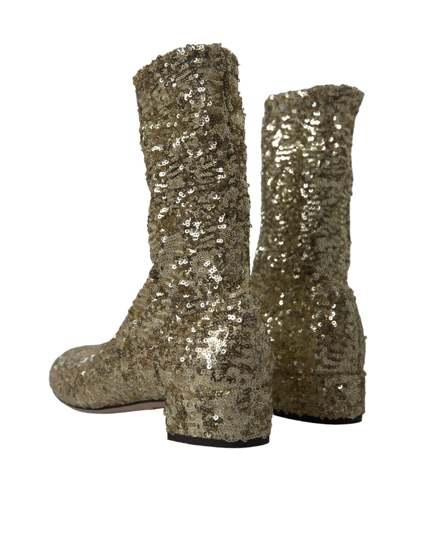 Dolce &amp; Gabbana Gold Sequined Short Boots Stretch Shoes