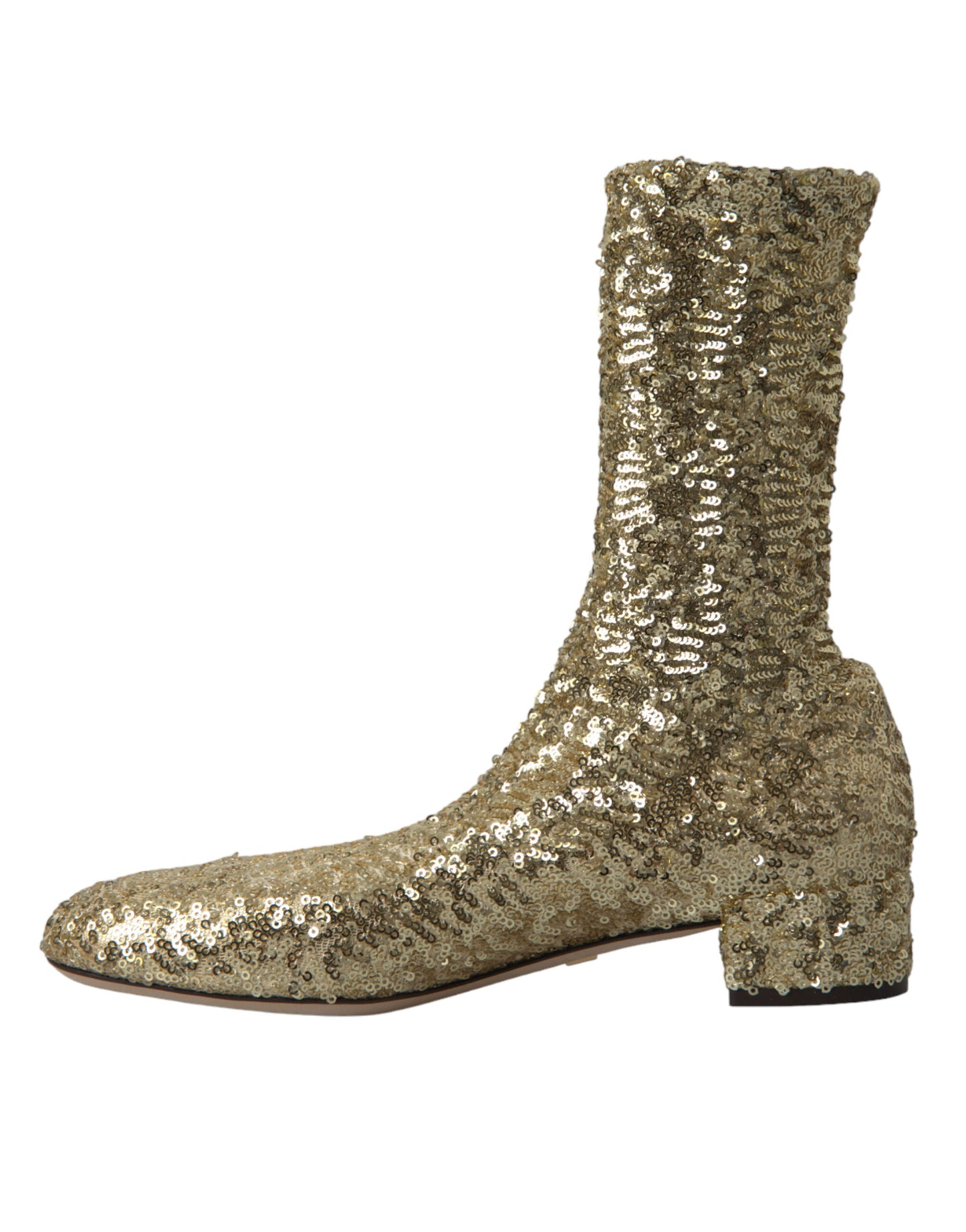 Dolce &amp; Gabbana Gold Sequined Short Boots Stretch Shoes