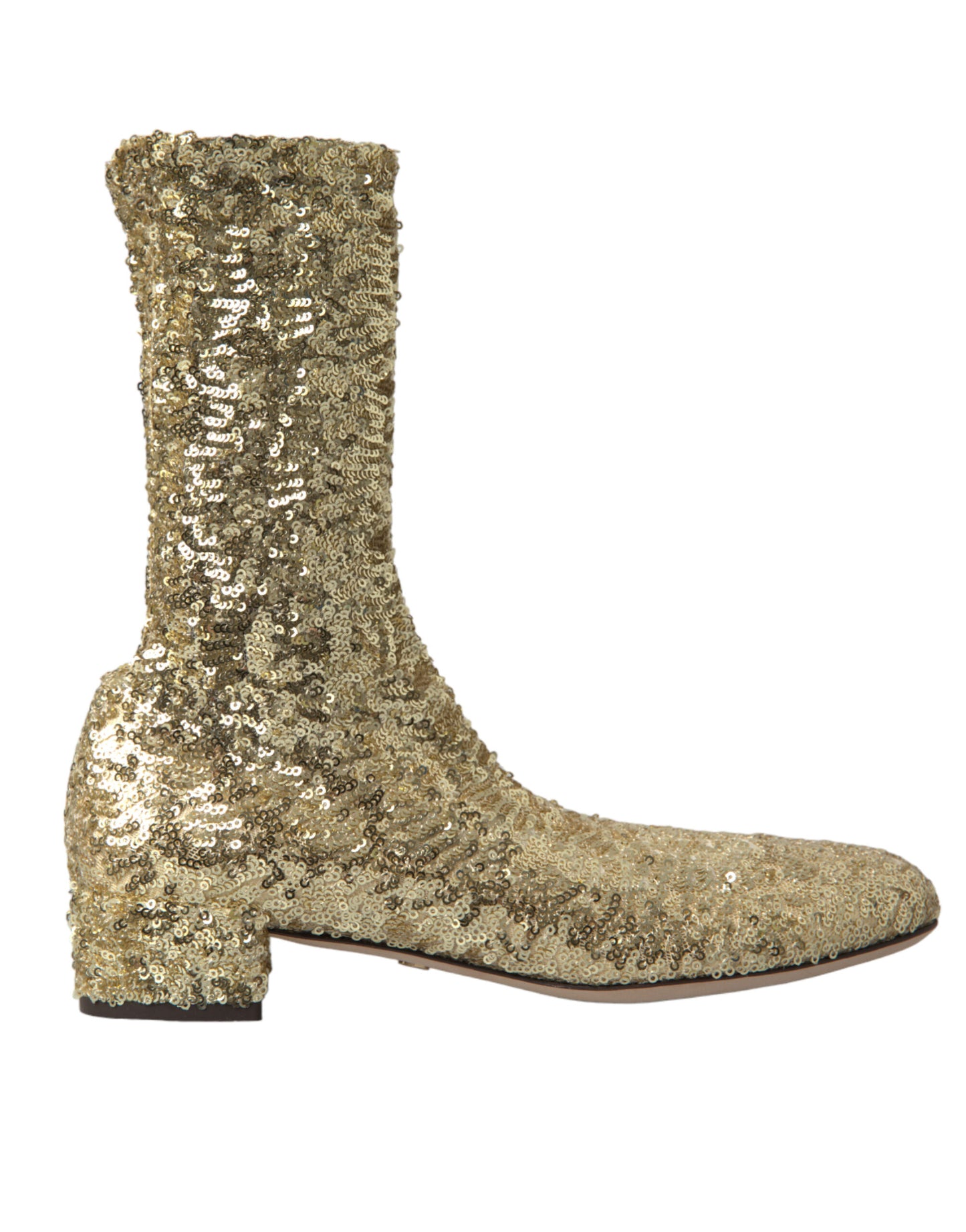 Dolce &amp; Gabbana Gold Sequined Short Boots Stretch Shoes