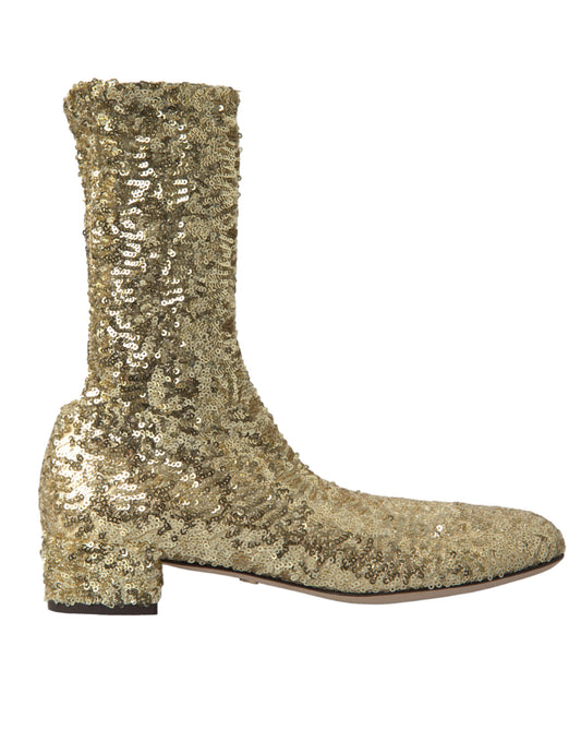 Dolce &amp; Gabbana Gold Sequined Short Boots Stretch Shoes