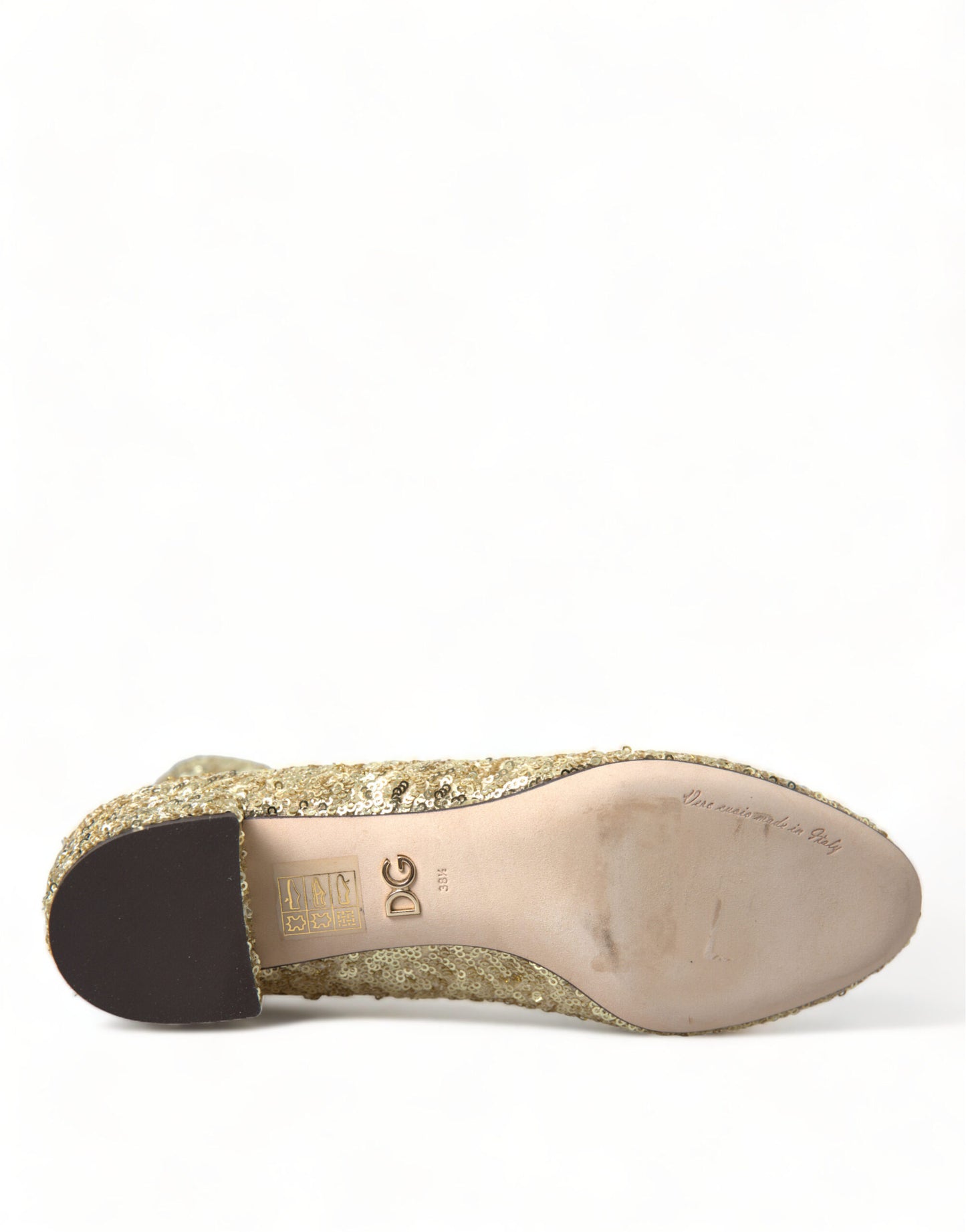 Dolce &amp; Gabbana Gold Sequined Short Boots Stretch Shoes