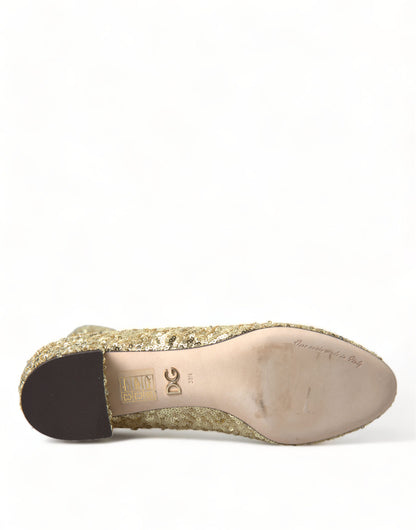 Dolce &amp; Gabbana Gold Sequined Short Boots Stretch Shoes
