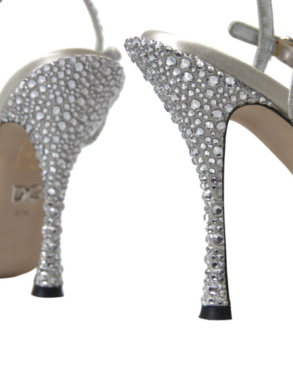 Dolce &amp; Gabbana Silber Kristall Knöchelriemen Sandalen Schuhe