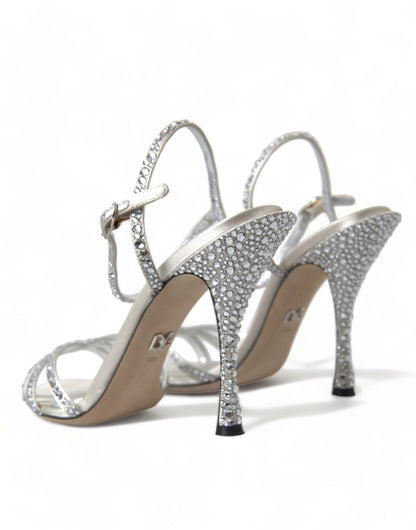 Dolce &amp; Gabbana Silber Kristall Knöchelriemen Sandalen Schuhe