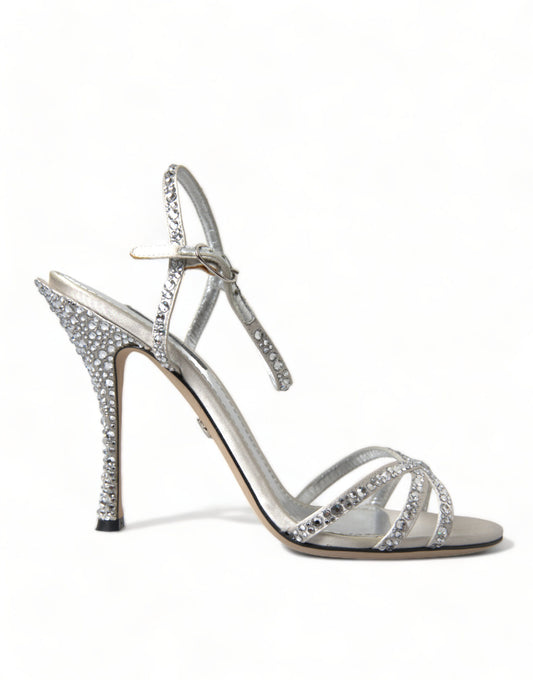 Dolce &amp; Gabbana Silber Kristall Knöchelriemen Sandalen Schuhe