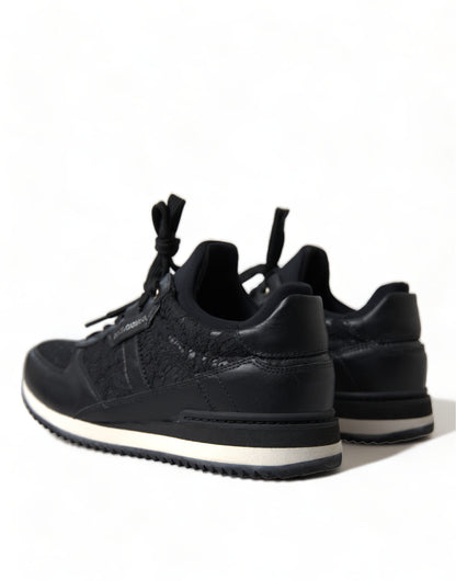 Dolce &amp; Gabbana Schwarze Sneakers aus Leder mit Blumenspitze