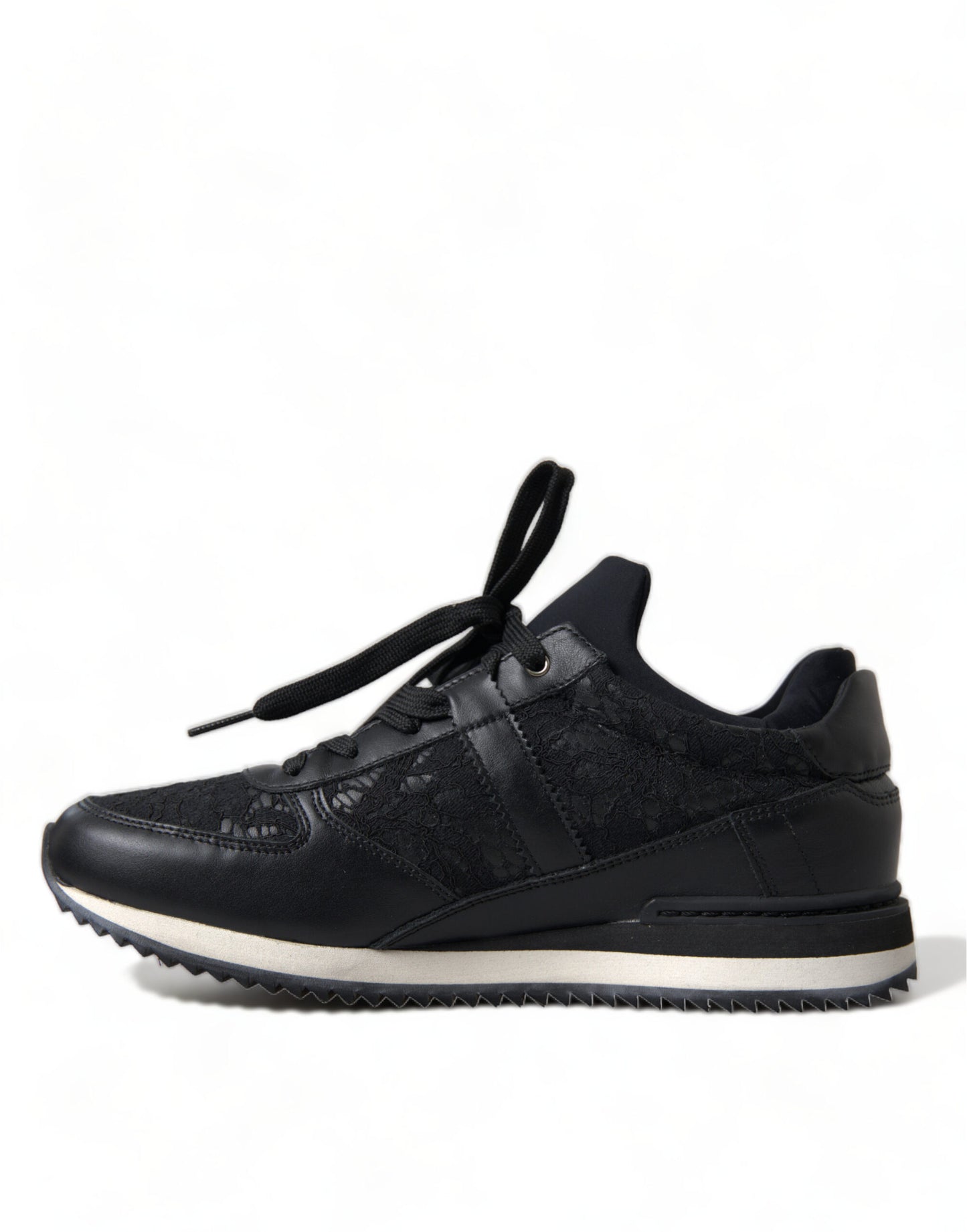 Dolce &amp; Gabbana Schwarze Sneakers aus Leder mit Blumenspitze