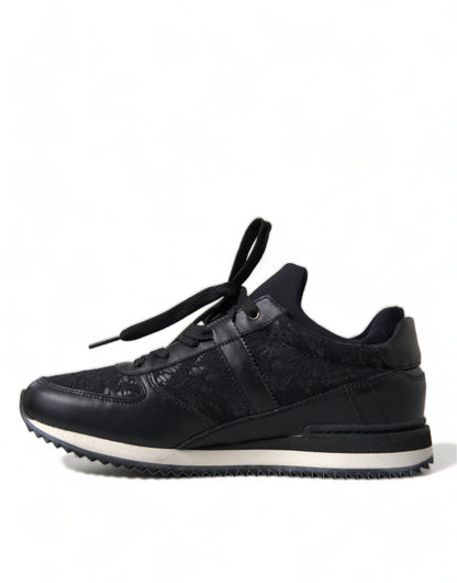 Dolce &amp; Gabbana Schwarze Sneakers aus Leder mit Blumenspitze