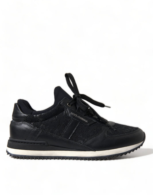 Dolce &amp; Gabbana Schwarze Sneakers aus Leder mit Blumenspitze