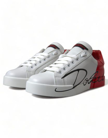 Dolce &amp; Gabbana Weiß Rot Schnürschuhe Damen Low Top Sneakers