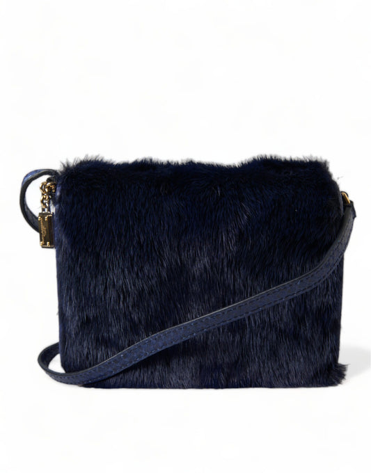 Dolce &amp; Gabbana Dark Blue Fur Ayers Lily Twist Crossbody Shoulder Bag
