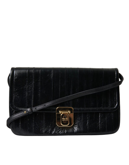 Dolce &amp; Gabbana Schwarze Schultertasche aus Aalleder mit Dokumenten-Organizer