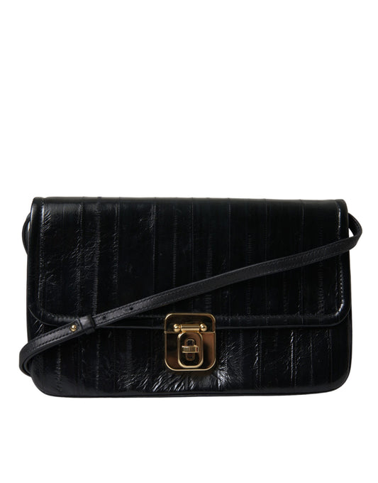 Dolce &amp; Gabbana Schwarze Schultertasche aus Aalleder mit Dokumenten-Organizer