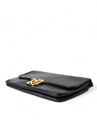 Dolce &amp; Gabbana Schwarze Schultertasche aus Aalleder mit Dokumenten-Organizer