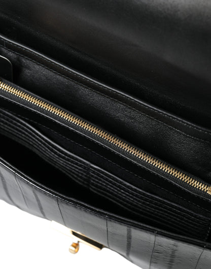 Dolce &amp; Gabbana Schwarze Schultertasche aus Aalleder mit Dokumenten-Organizer