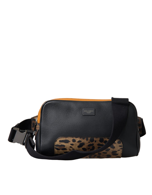 Dolce &amp; Gabbana Black Exotic Leather Logo Belt Waist Fanny Pack Bag