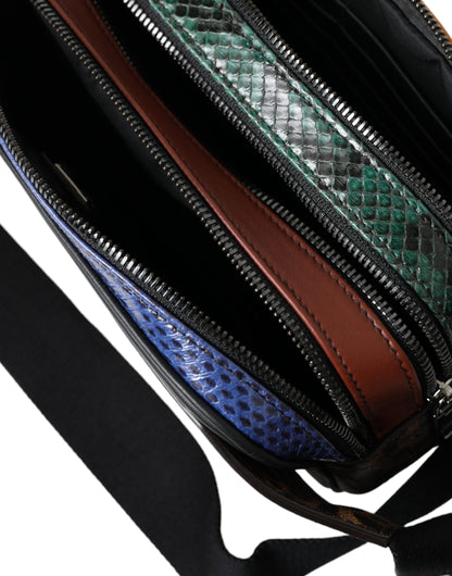 Dolce &amp; Gabbana Black Exotic Leather Logo Belt Waist Fanny Pack Bag