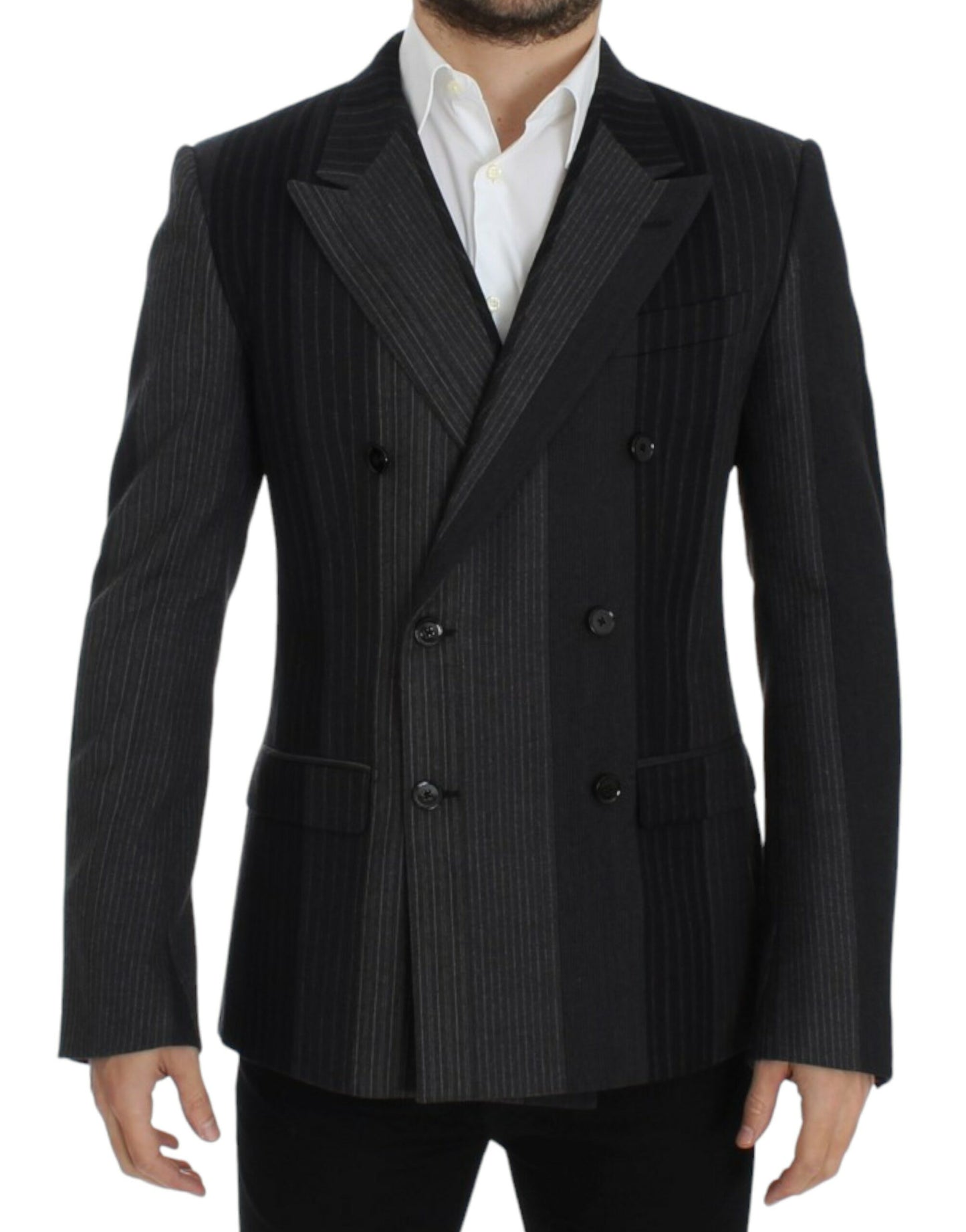 Dolce &amp; Gabbana Grau gestreifter Wollstretch-Blazer