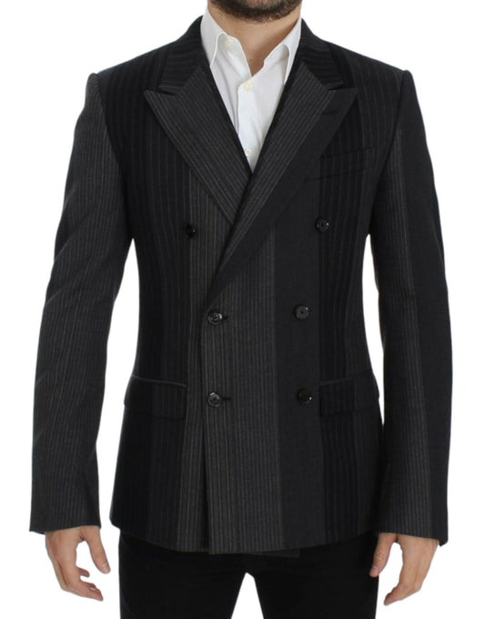 Dolce &amp; Gabbana Grau gestreifter Wollstretch-Blazer