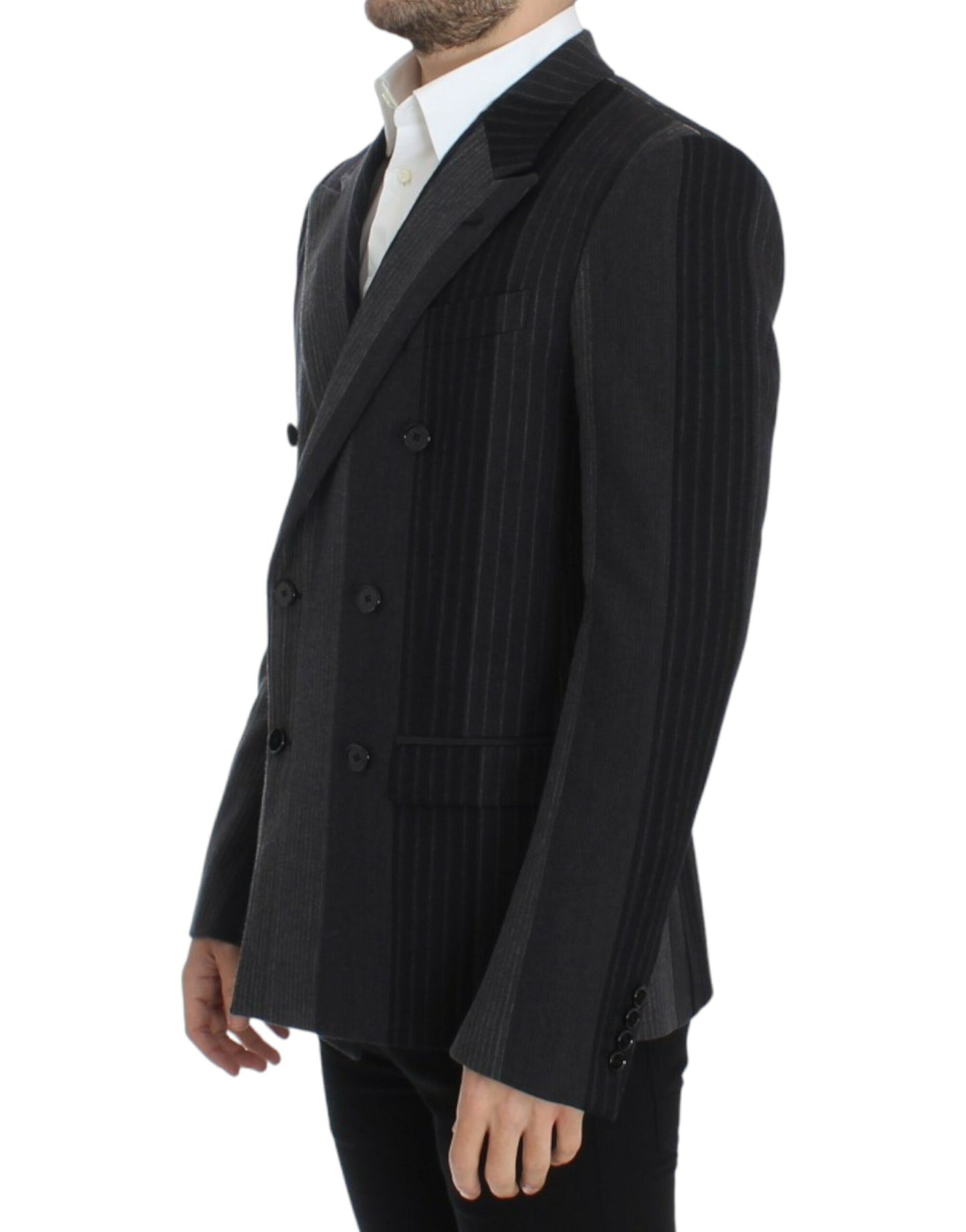 Dolce &amp; Gabbana Grau gestreifter Wollstretch-Blazer
