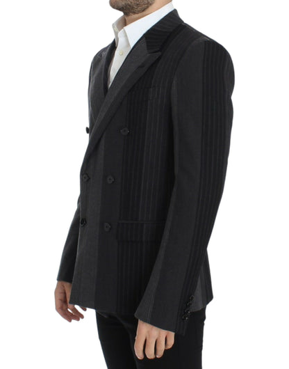 Dolce &amp; Gabbana Grau gestreifter Wollstretch-Blazer